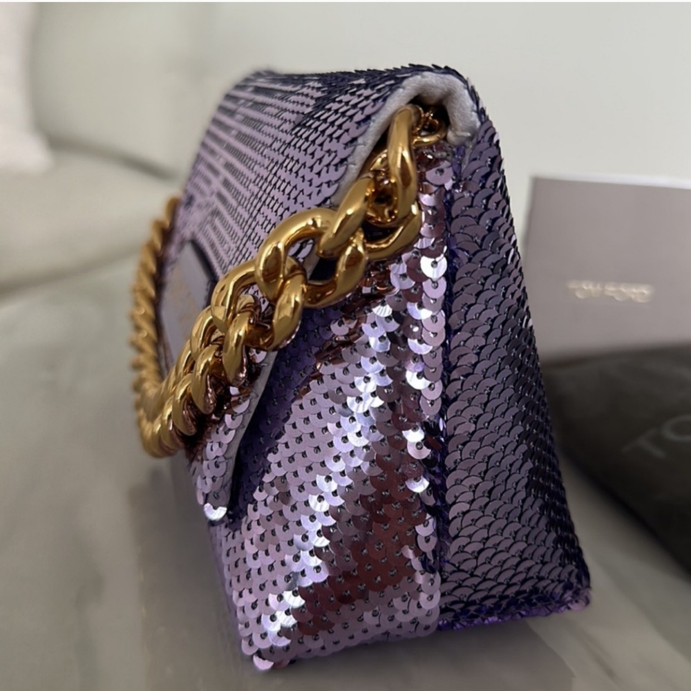 🔥RARE🔥Tom Ford Purple Sequin Clutch with Gold Chain - Picture 7 of 12